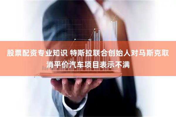 股票配资专业知识 特斯拉联合创始人对马斯克取消平价汽车项目表示不满